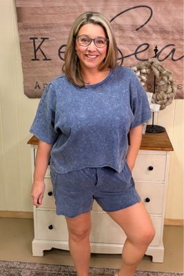 Washed Denim Blue Short Set