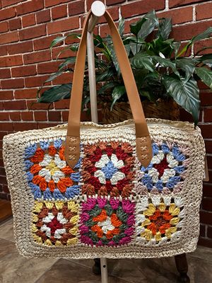 POL Granny Square Raffia Tote