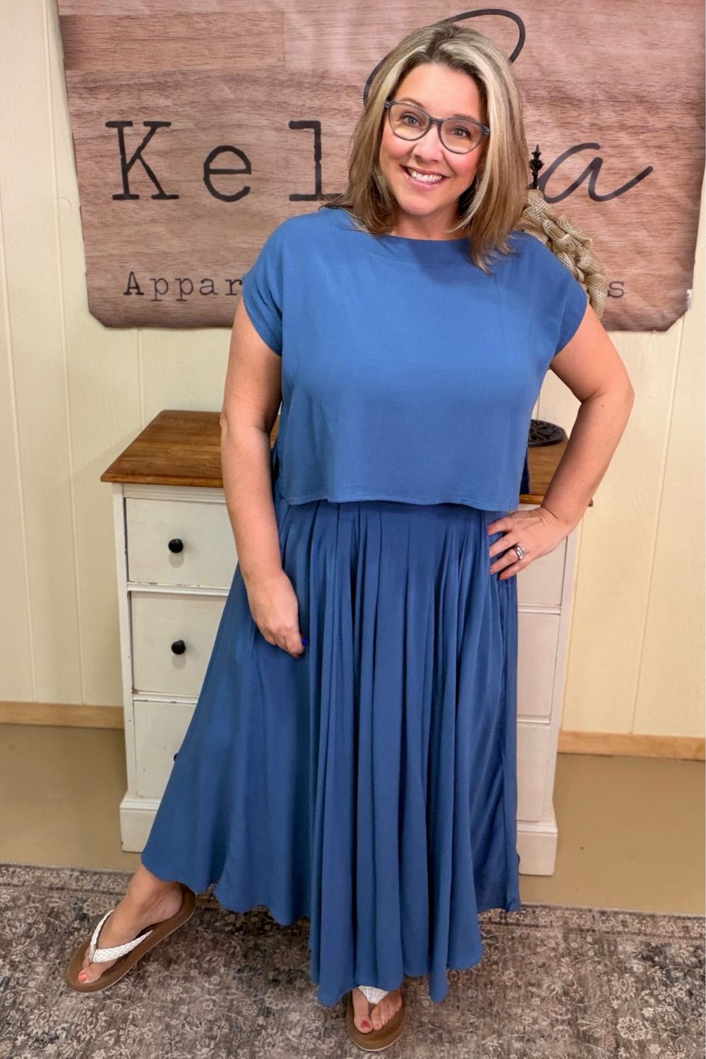 Dusty Blue Crinkle Woven Skirt Set