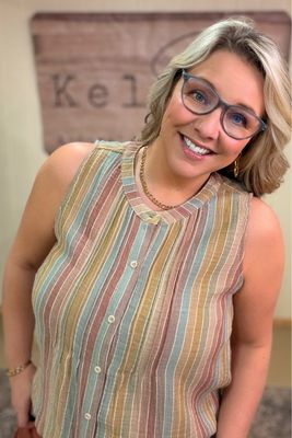 Mid-Tone Striped Gauze Sleeveless Blouse