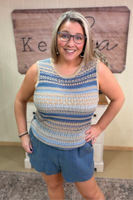 Blue Mix Crochet Knit Sweater Vest