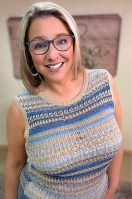 Blue Mix Crochet Knit Sweater Vest