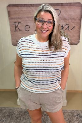 White Multi Striped Light Sweater