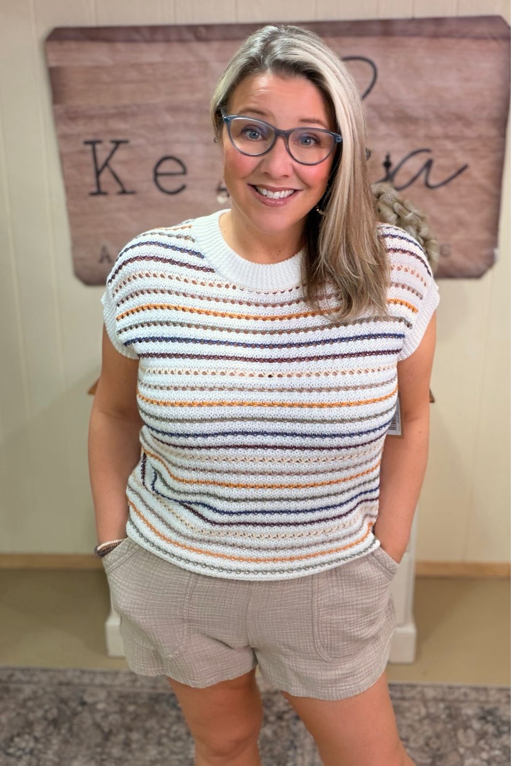 White Multi Striped Light Sweater