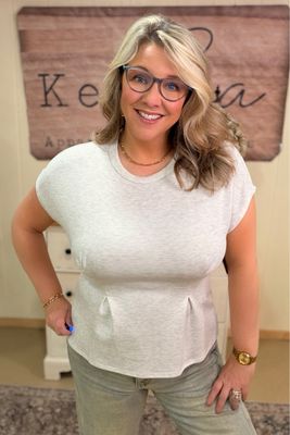 Heather Grey Scuba Pleated Waist Top