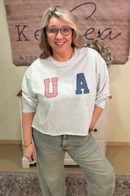 Heather Grey USA Cropped Sweatshirt