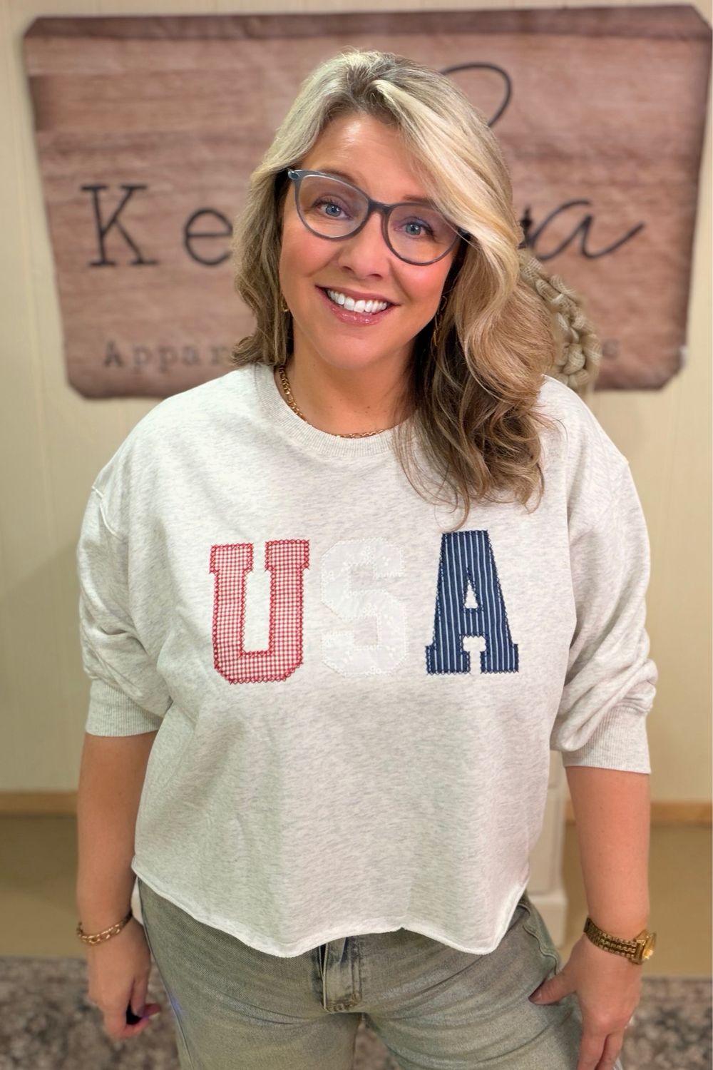 Heather Grey USA Cropped Sweatshirt