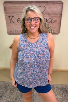 Mixed Blues Ditzy Floral Tank