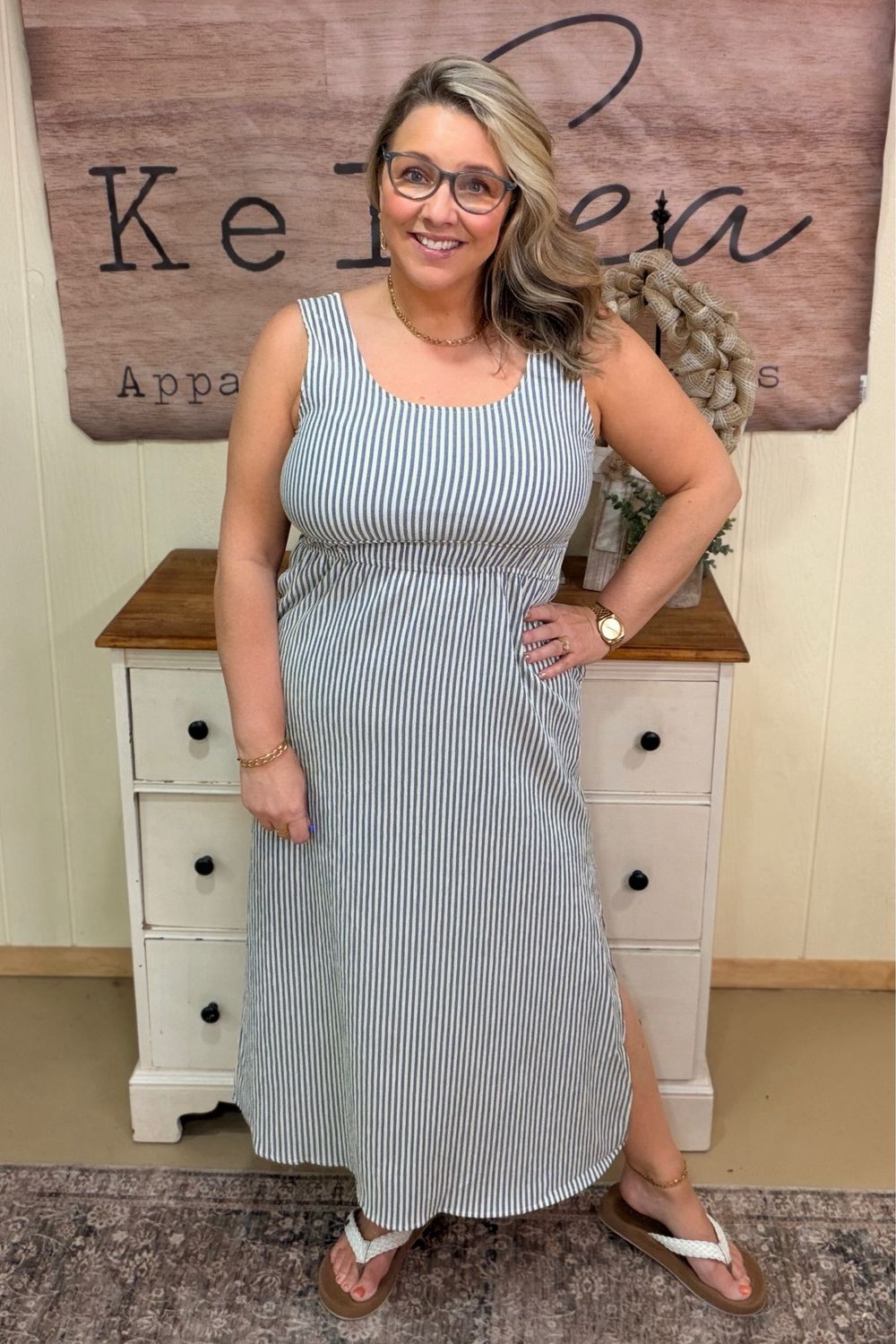 Blue Stripe Seersucker Maxi Dress