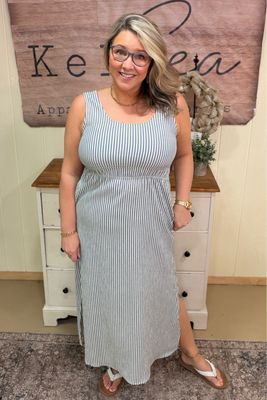 Blue Stripe Seersucker Maxi Dress