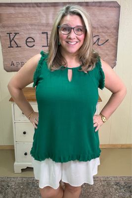 Emerald Keyhole Linen Blend Top