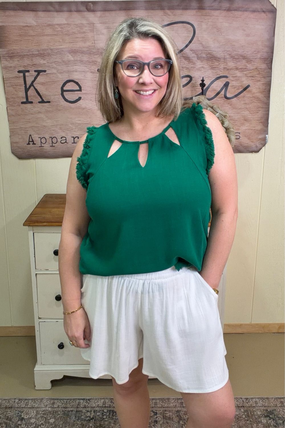 Emerald Keyhole Linen Blend Top