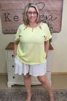 Lemon Keyhole Linen Blend Tee