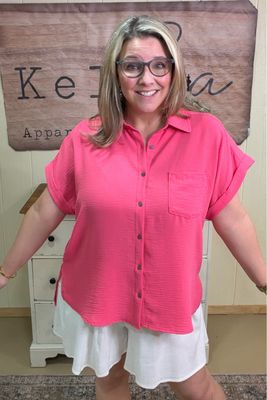 Hot Pink Airflow Button Down