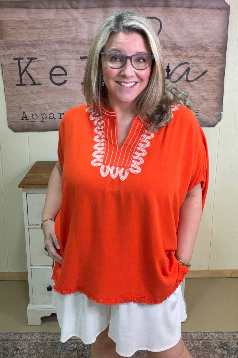 Tomato Red Oversized Linen Blend Top