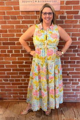 Cream &amp; Pink Peony Bead Detail Maxi