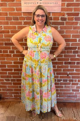 Cream &amp; Pink Peony Bead Detail Maxi