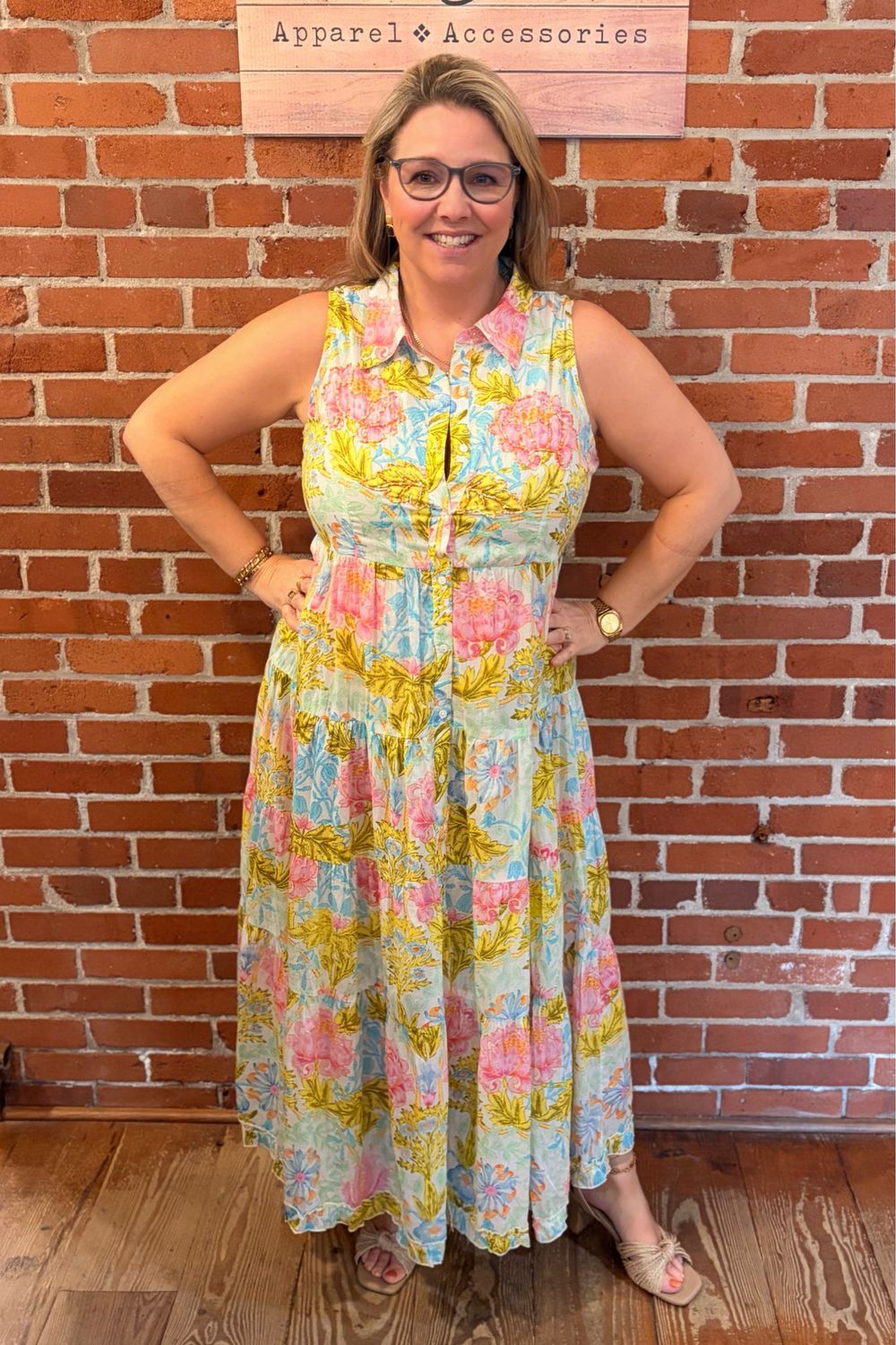 Cream &amp; Pink Peony Bead Detail Maxi