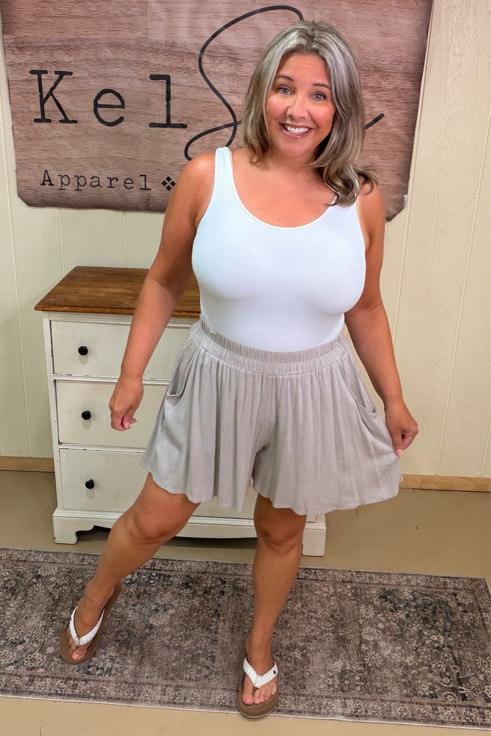 Neutral Woven Flowy Shorts