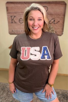 Heather Brown USA Lace Graphic Tee