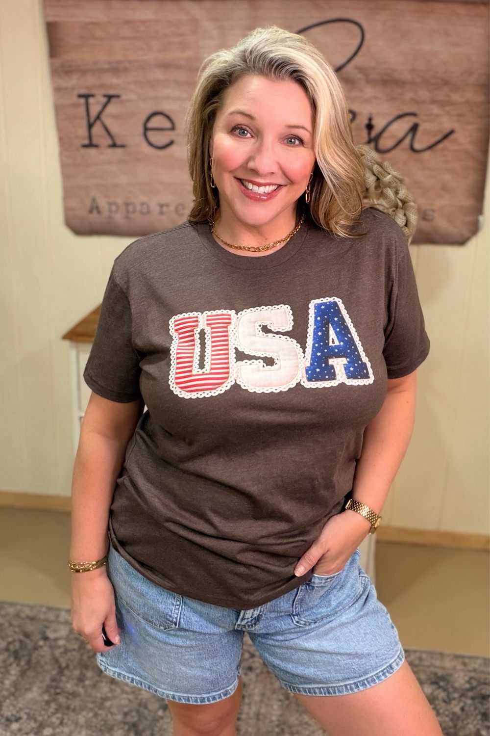 Heather Brown USA Lace Graphic Tee