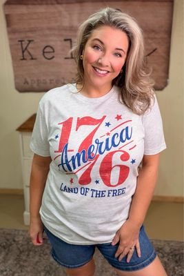 Gray 1776 Land of the Free Graphic Tee