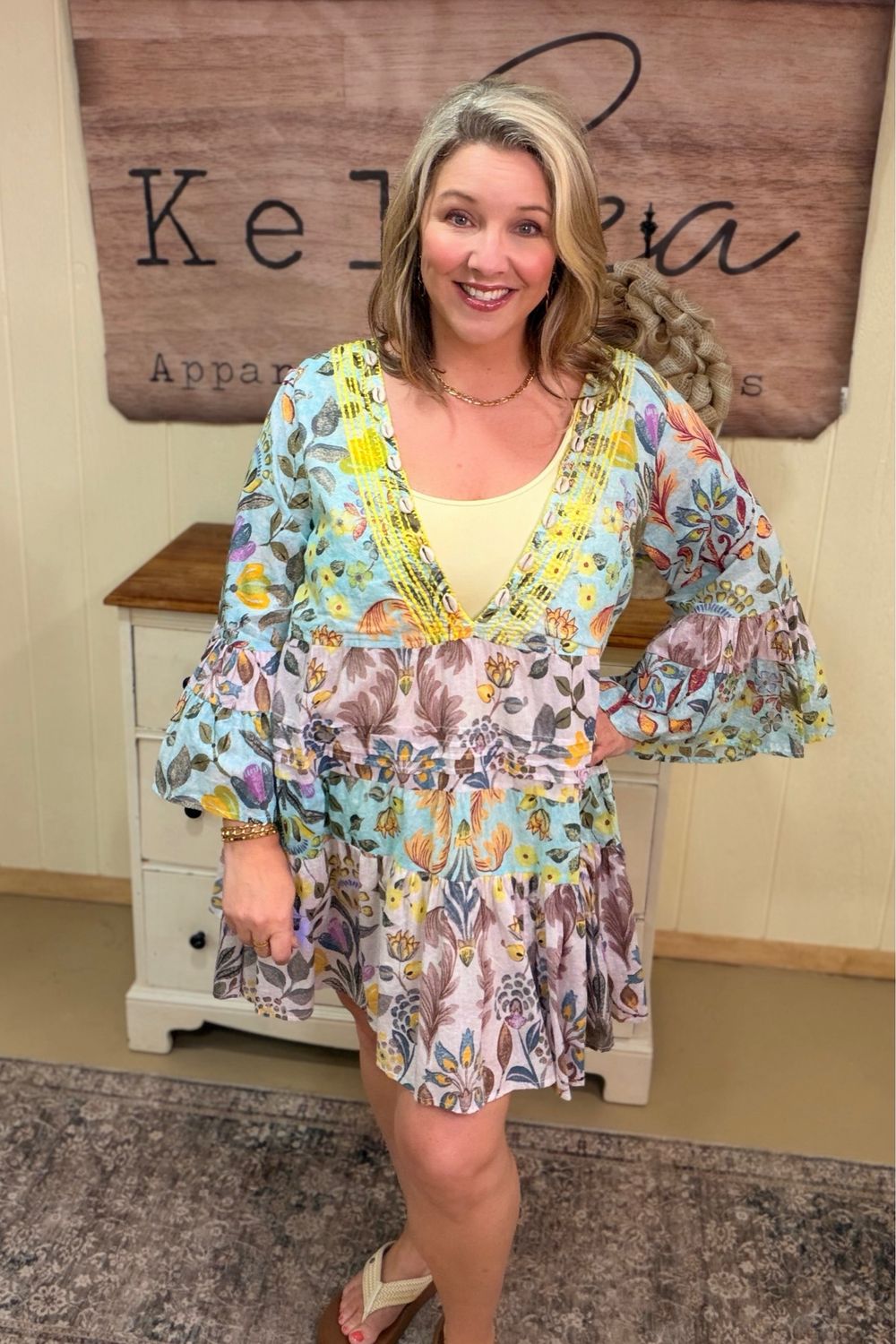 Caribbean Blue Mix Floral Beach Dress