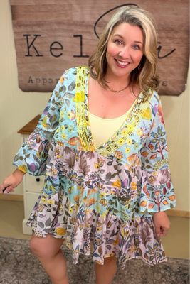 Caribbean Blue Mix Floral Beach Dress