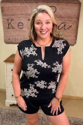 Black Antique Floral Knit Top