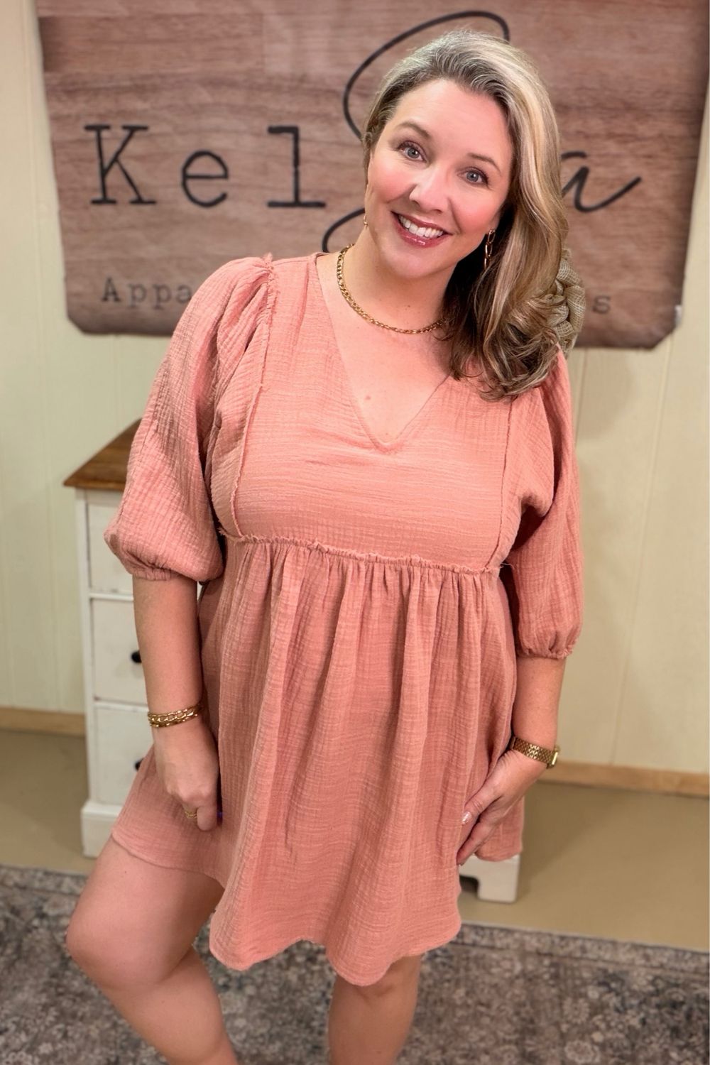 Dusty Apricot Gauze Cover Up Dress