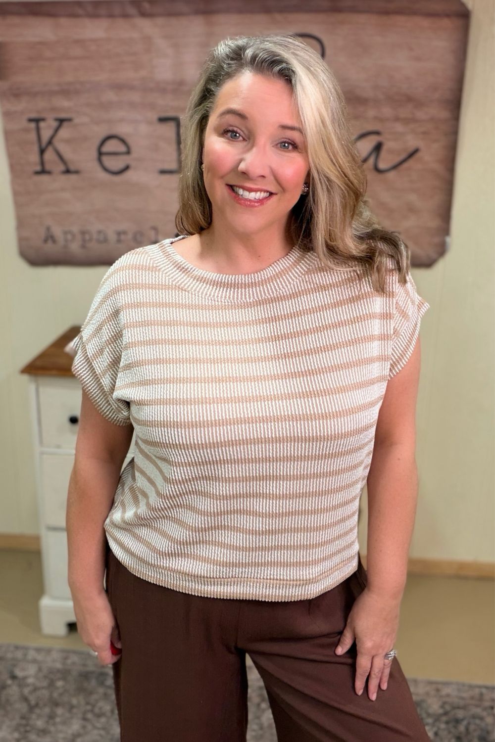 Mocha Raised Rib Stripe Top