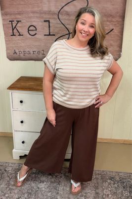 Mocha Raised Rib Stripe Top