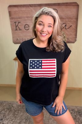Black American Flag Patch Tee