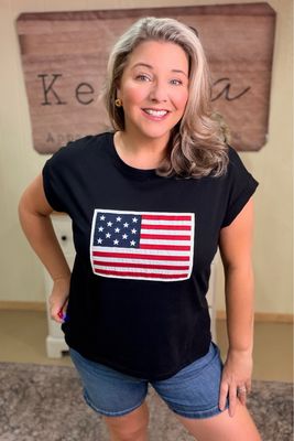 Black American Flag Patch Tee