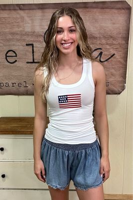 White Ribbed Flag Patch Tank