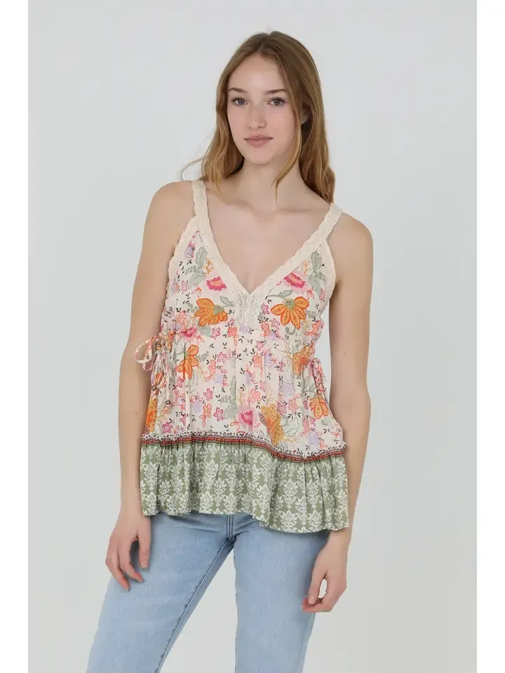 Ivory Floral Boho Baby Doll Tank