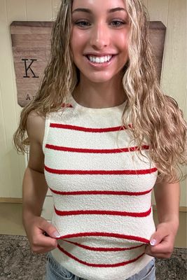 Red Striped Terry Knit Tank