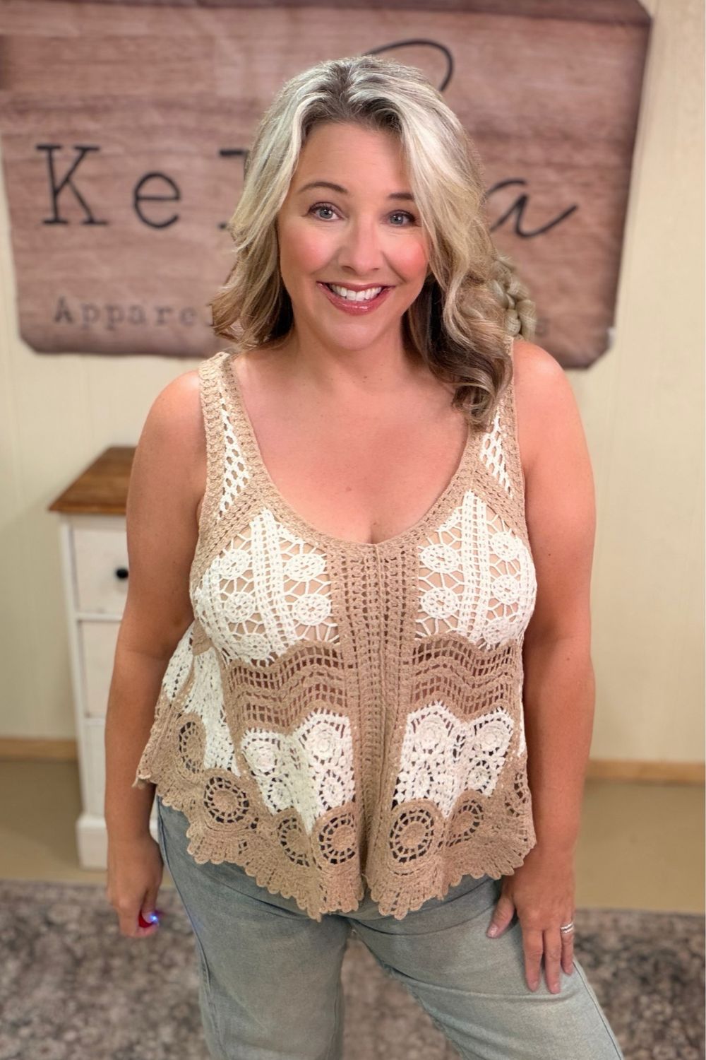 POL One Size Sandstone Crochet Tank