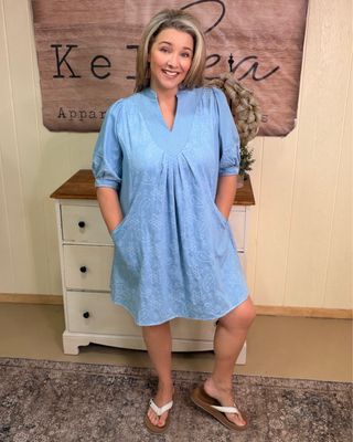 Baby Doll Embroidery Pocket Dress