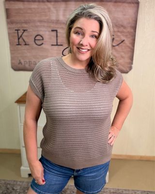 Mocha Coastal Crochet Sleeveless Sweater