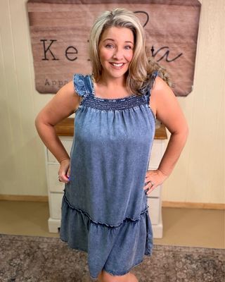 Dark Wash Ruffled Tencel Sundress