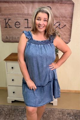 Dark Wash Ruffled Tencel Sundress