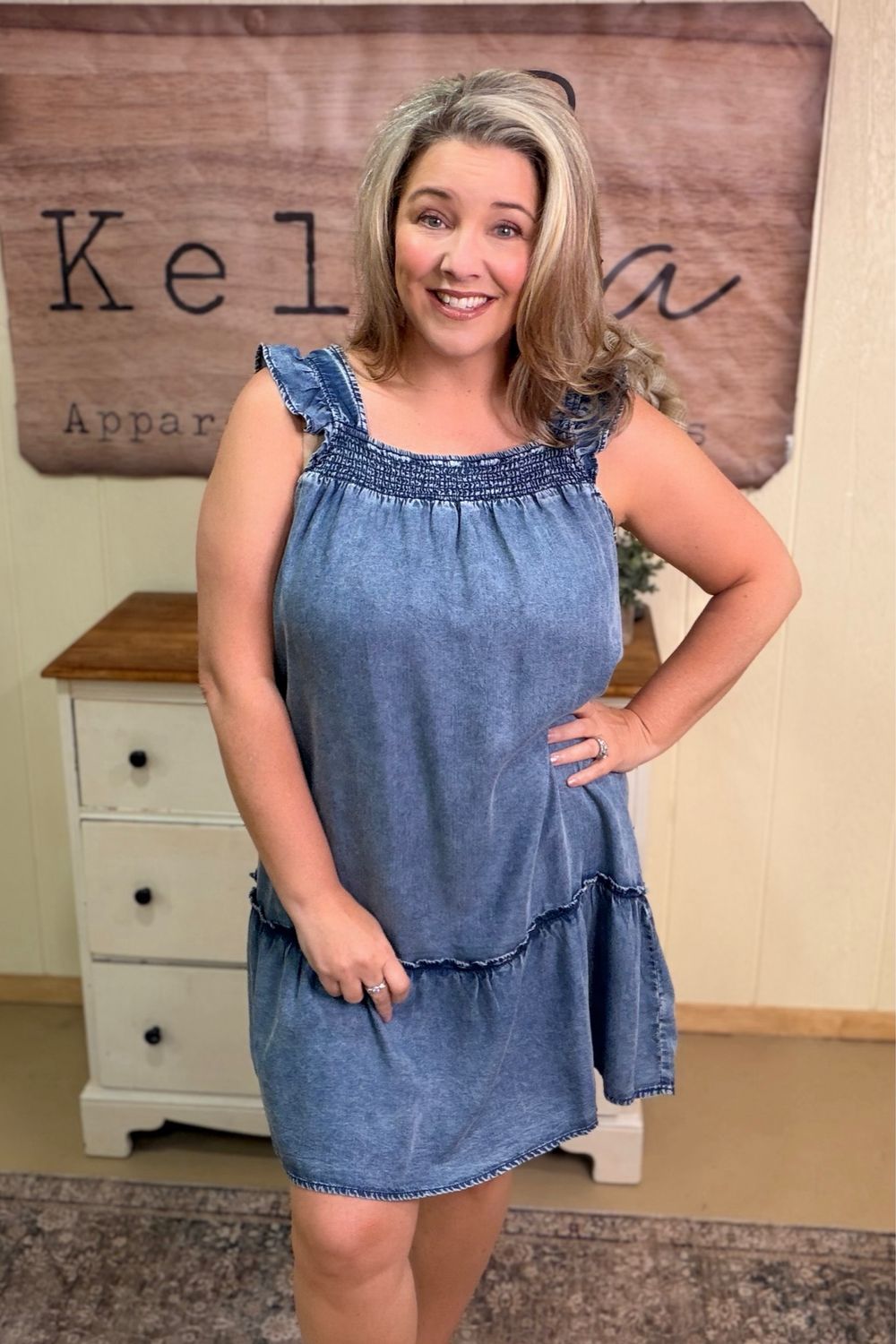 Dark Wash Ruffled Tencel Sundress