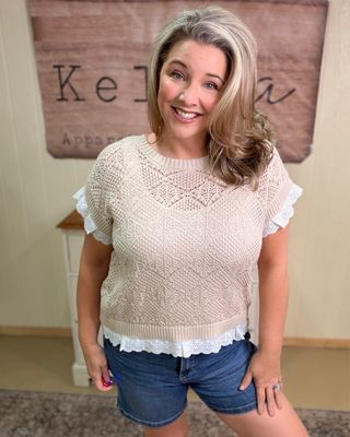 Oat Crochet Eyelet Trim Sweater