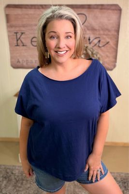Navy Ballet Neck Cotton Tee
