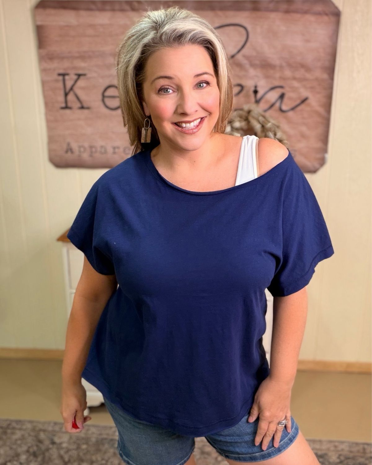 Navy Ballet Neck Cotton Tee