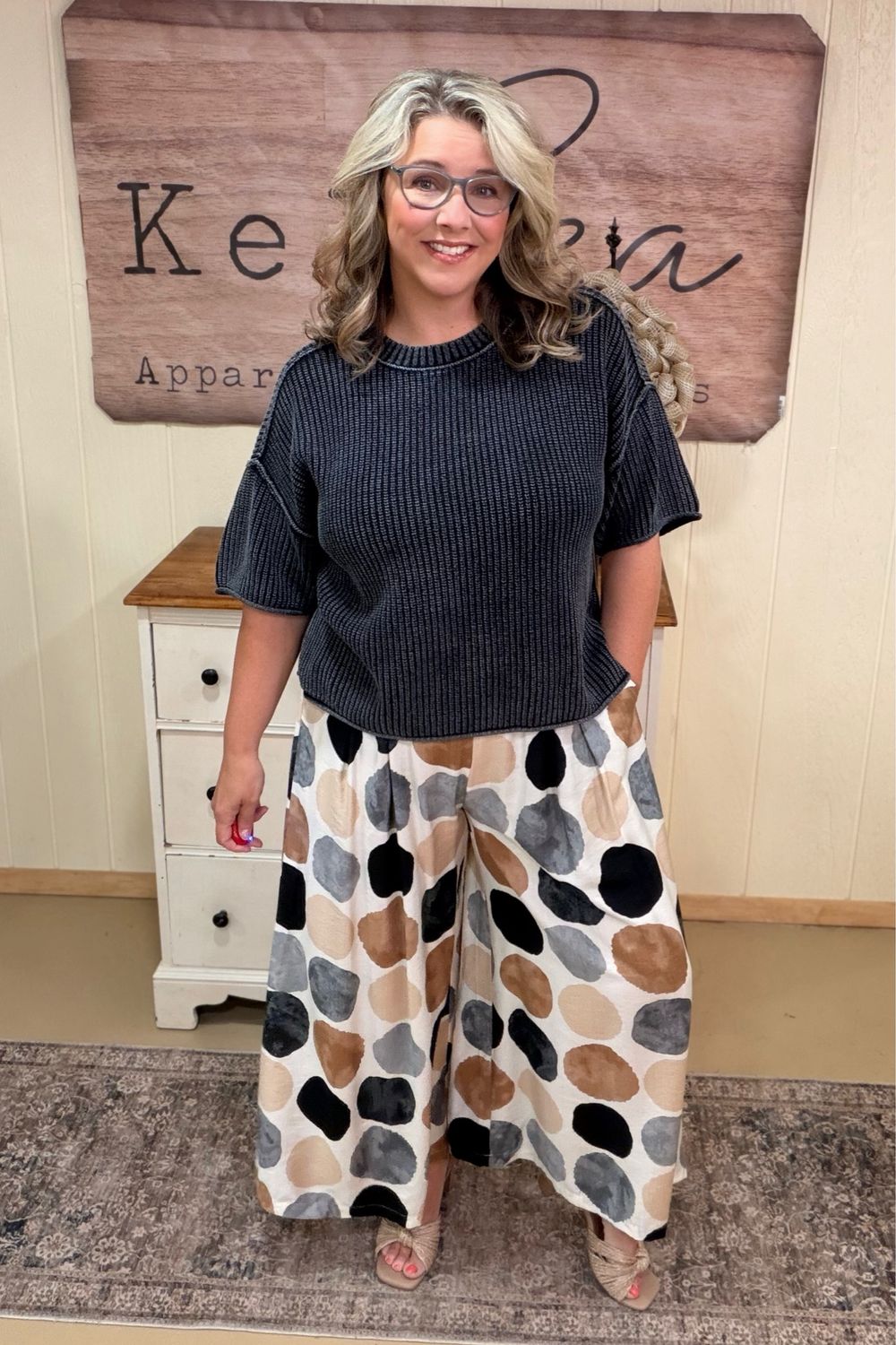 Ivory Exaggerated Dot Wide Leg Pant