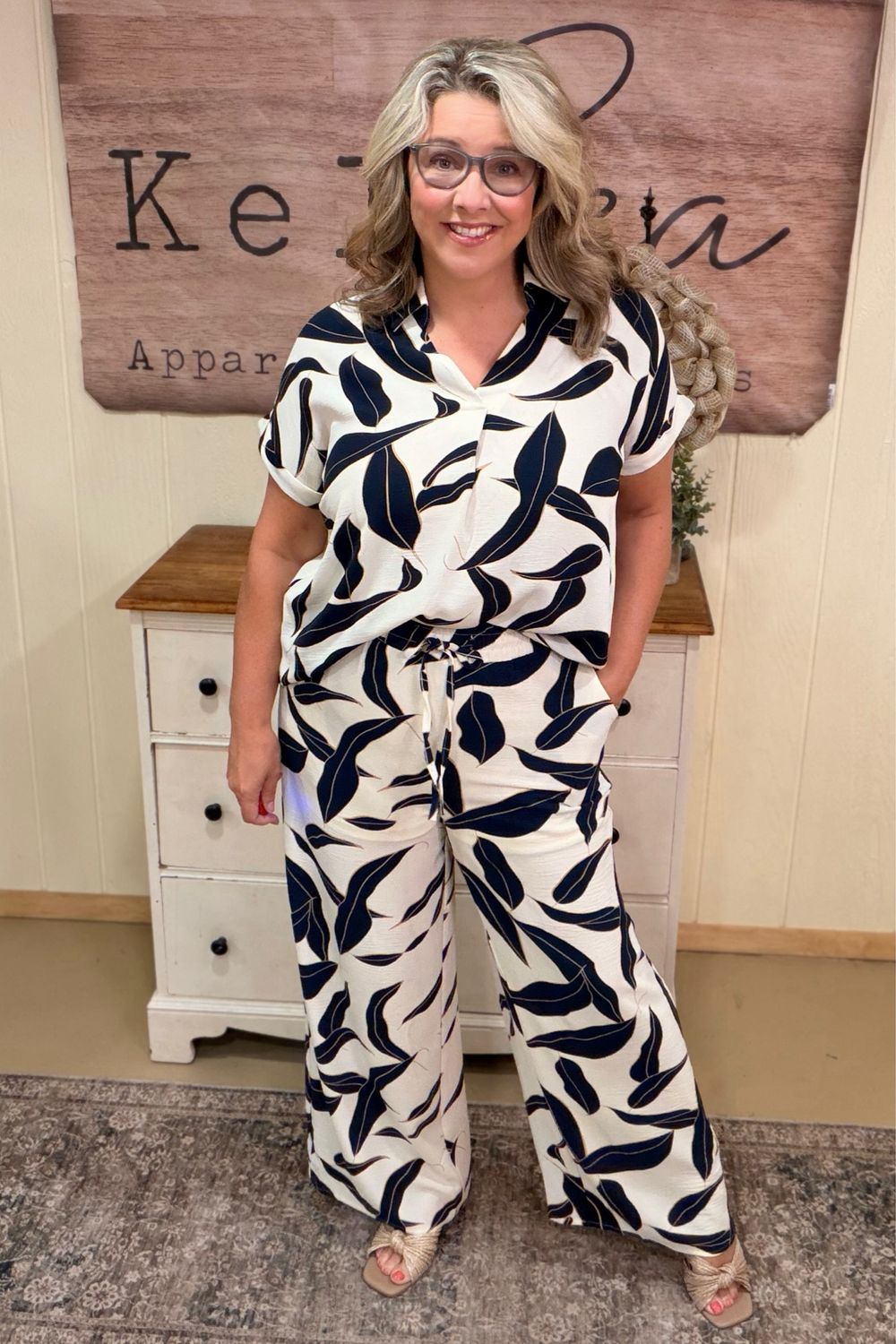 Navy Printed Cruise Pant Set