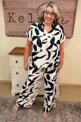 Navy Printed Cruise Pant Set