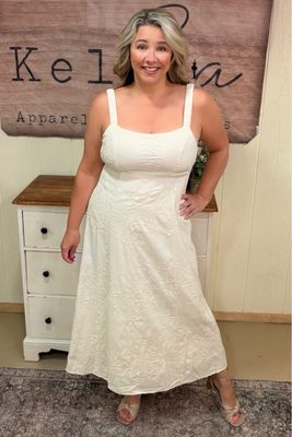 Natural Embroidery Midi Dress